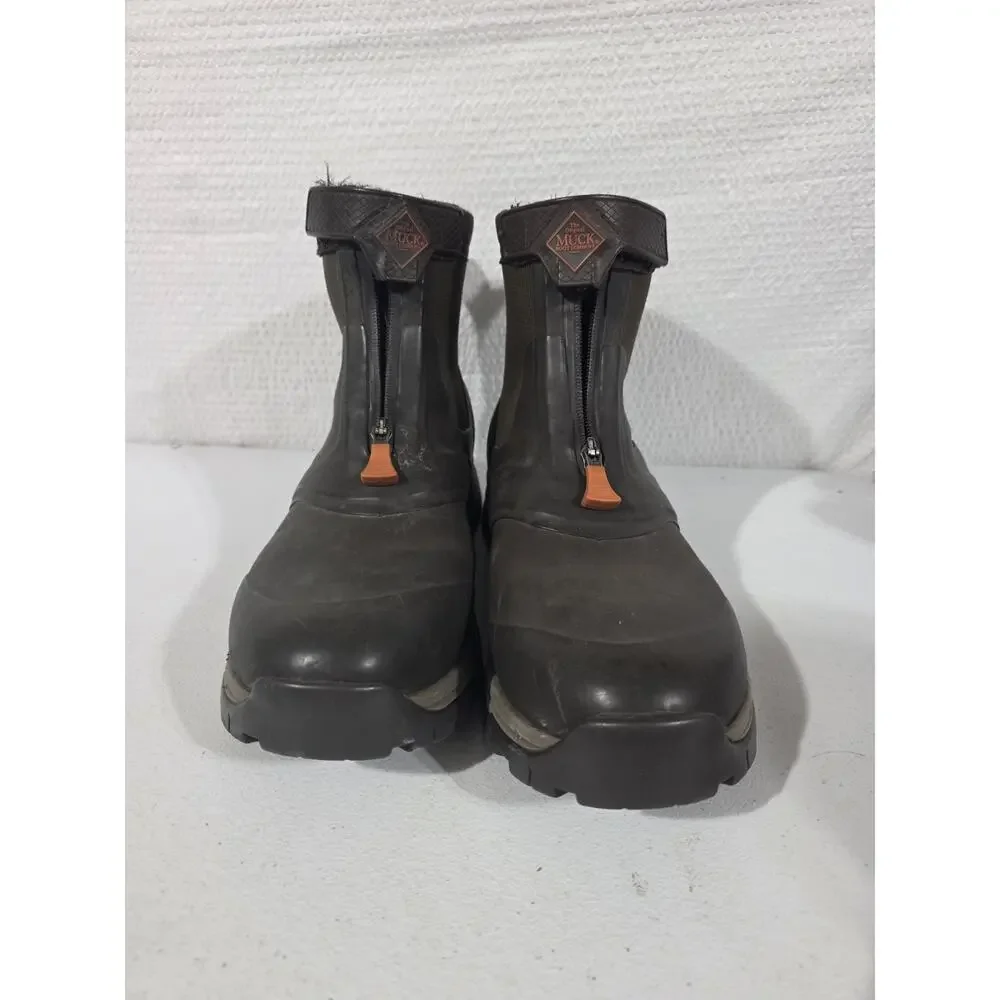 Muck Boot Company Mens Size 13 Waterproof Ankle Work Boots Brown Zip Outdoor